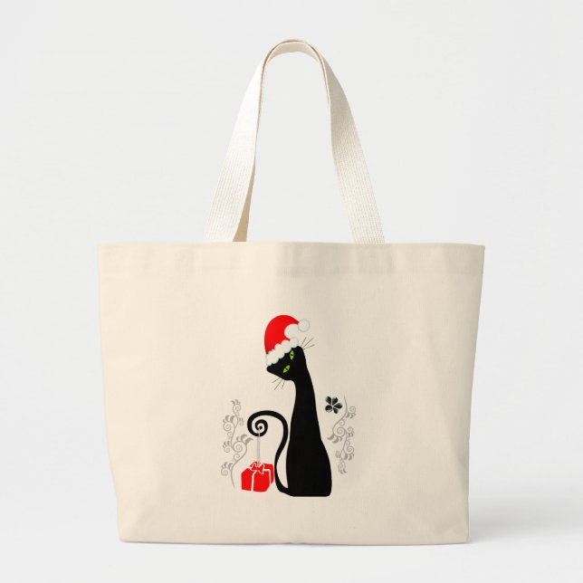 Modern Christmas Kitty Large Tote Bag (Front)