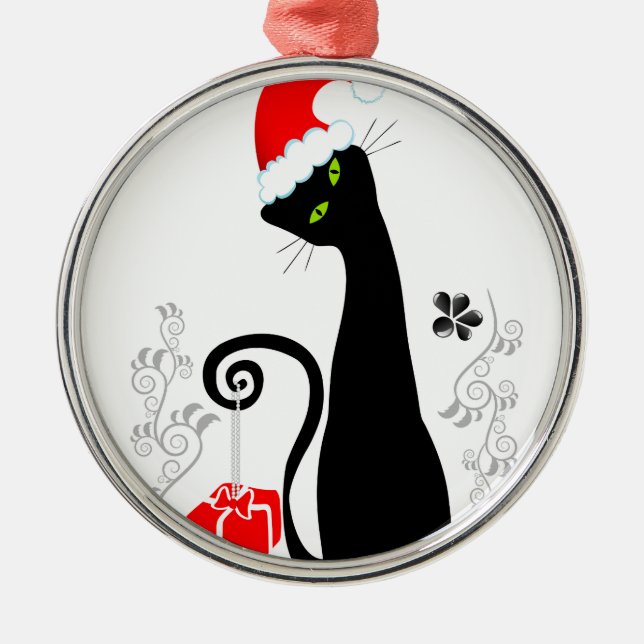 Modern Christmas Kitty Metal Tree Decoration (Front)