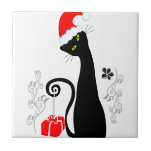 Modern Christmas Kitty Tile