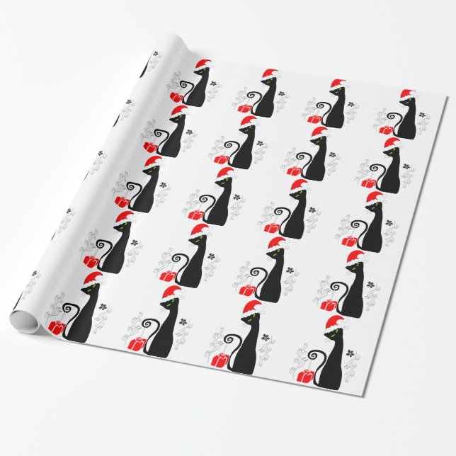 Modern Christmas Kitty Wrapping Paper (Unrolled)