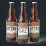 Modern Christmas Leopard Print Red Green Stripes Beer Bottle Label<br><div class="desc">Modern Merry Christmas Leopard Print Red Green Stripes Pattern Design!</div>