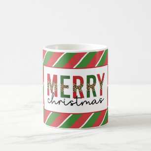 Modern Christmas Leopard Print Red Green Stripes Coffee Mug
