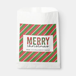 Modern Christmas Leopard Print Red Green Stripes Favour Bags
