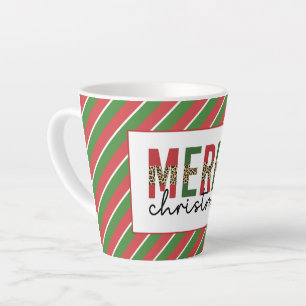 Modern Christmas Leopard Print Red Green Stripes Latte Mug