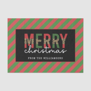 Modern Christmas Leopard Print Red Green Stripes Tissue Paper