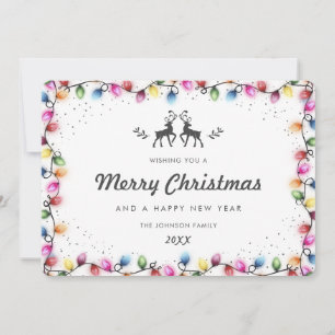 Modern Christmas Lights Reindeer Snow Holiday Card