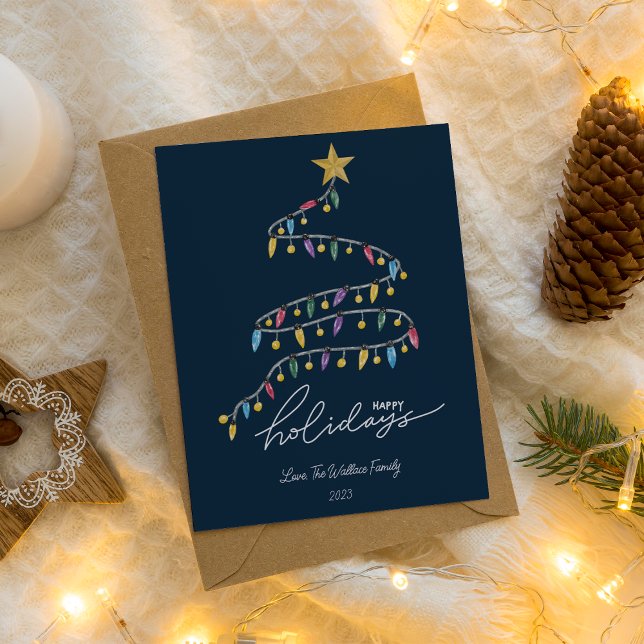 Modern Christmas Lights Tree Flat Holiday Card (Creator Uploaded)