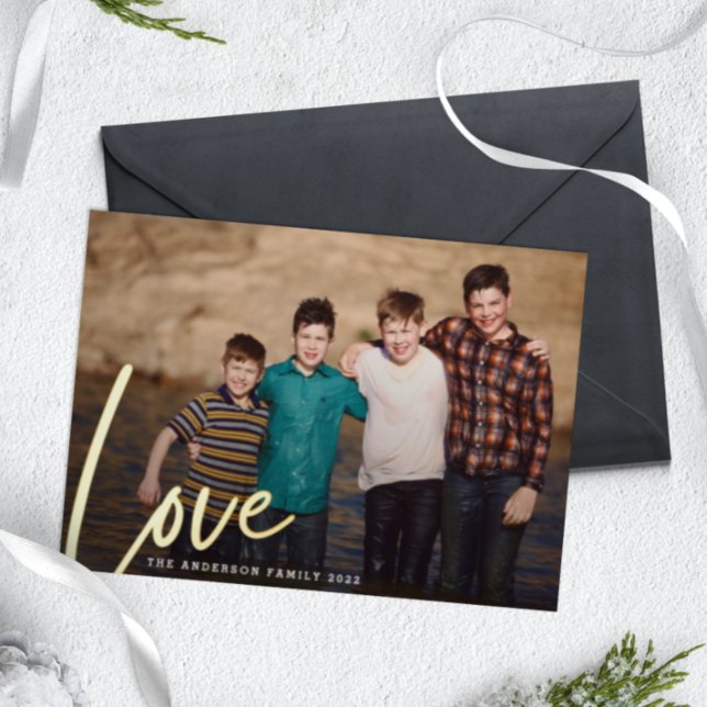 Modern Christmas LOVE Hand Lettering Family Photo (Creator Uploaded)