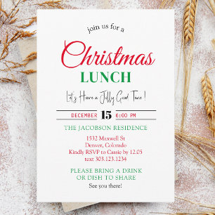 Modern Christmas Lunch Xmas Work Party Red Green Invitation