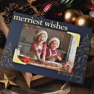 Modern Christmas Merriest Wishes Photo Metallic