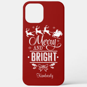 Modern Christmas MERRY And BRIGHT Script Monogram iPhone 12 Pro Max Case