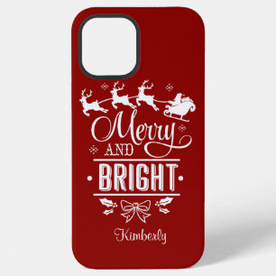Modern Christmas MERRY And BRIGHT Script Monogram iPhone 12 Pro Max Case