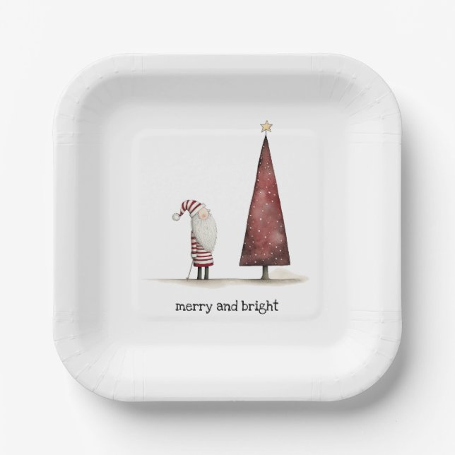 Modern Christmas Merry and Bright Winter Paper Plate (Front)