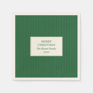 Modern Christmas Minimal Holiday Green Stripes Napkin