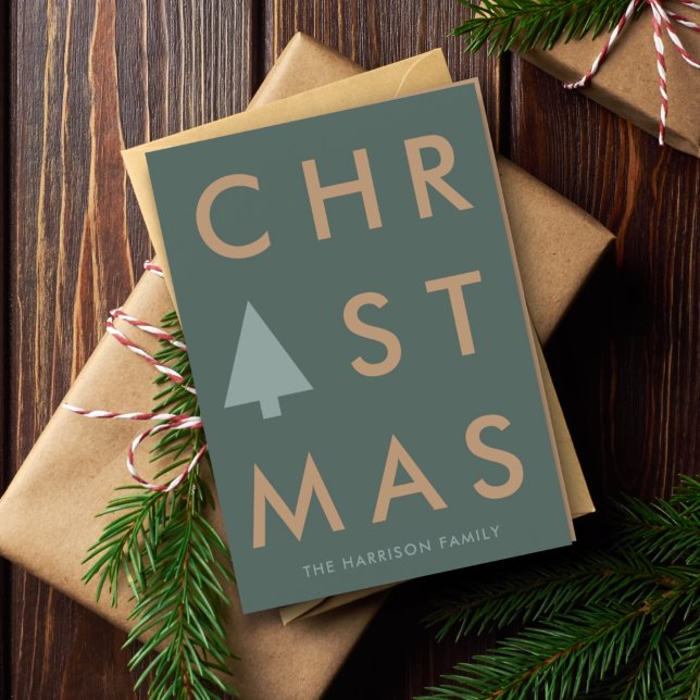 Modern Christmas | Minimalist Green & Gold Bold Holiday Card (Creator Uploaded)