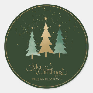 Modern Christmas Minimalist Pine Trees Green Classic Round Sticker