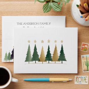 Modern Christmas Minimalist Pine Trees Green Envelope