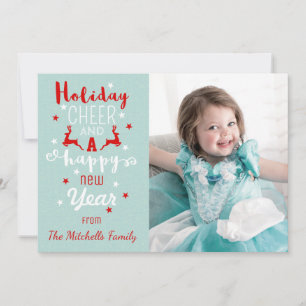 Modern Christmas Mint & Red Typography Photo Holiday Card