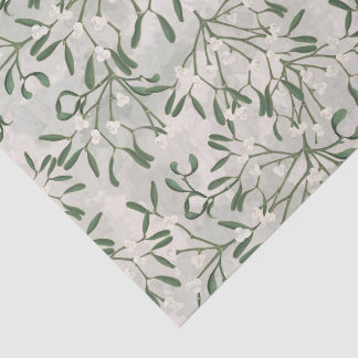 Modern Christmas Mistletoe Green & White Botanical Tissue Paper