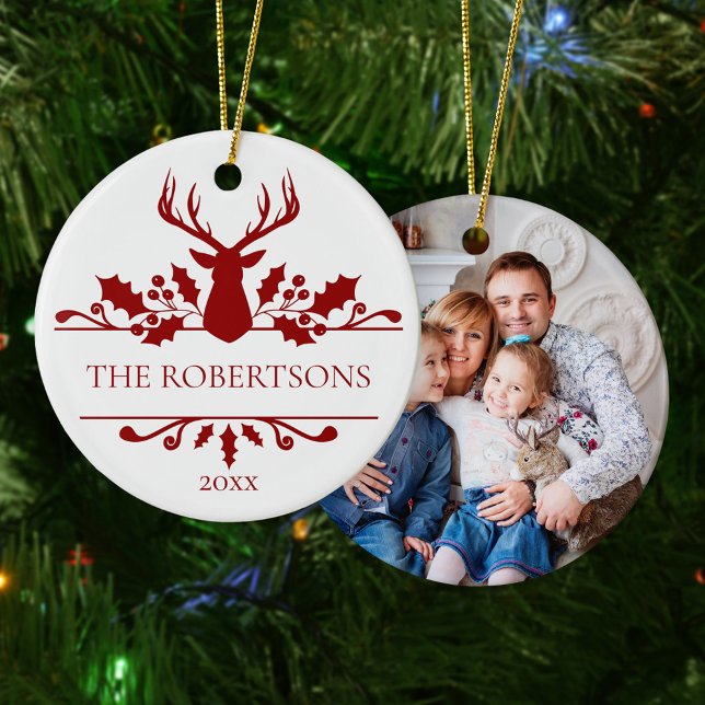 Modern Christmas Monogram Family Photo Ceramic Tree Decoration (Creator Uploaded)