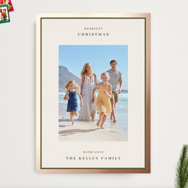 Modern Christmas Moss Green Photo Frame Rose Gold (Creator Uploaded)