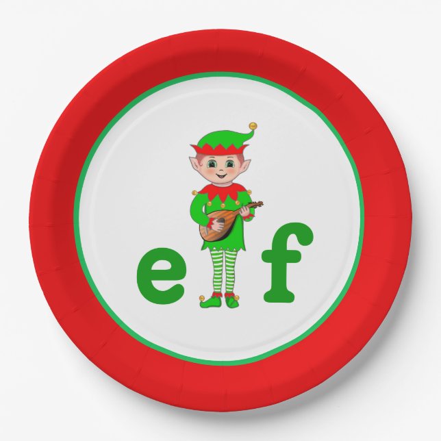 Modern Christmas Musical Elf Paper Plate (Front)
