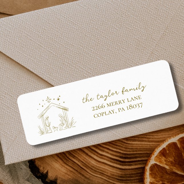 Modern Christmas Nativity peace love religious  (modern elegant gold Christmas nativity religious personalized custom return address label stickers )