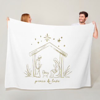 Modern Christmas Nativity peace love religious Fleece Blanket