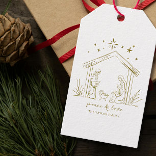 Modern Christmas Nativity peace love religious Gift Tags