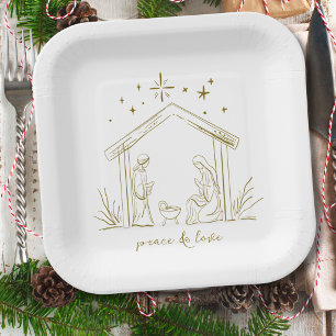 Modern Christmas Nativity peace love religious Paper Plate