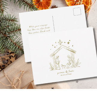 Modern Christmas Nativity peace love religious Postcard