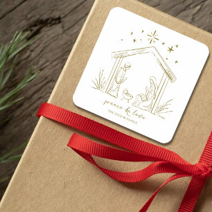 Modern Christmas Nativity peace love religious Square Sticker