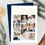 Modern Christmas Navy 9 Photo Collage<br><div class="desc">Modern Christmas photo card featuring "Merry Christmas" displayed at the top of the design in trendy gold foil lettering with a white background. A photo collage of 9 photos is shown below in a grid-style layout. Personalise the multi-photo Christmas card with your family name. The foil card reverses to display...</div>