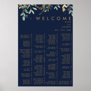 Modern Christmas Navy Alphabetical Seating Poster