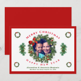 Modern Christmas New Year Family Photo Elegant Holiday Card