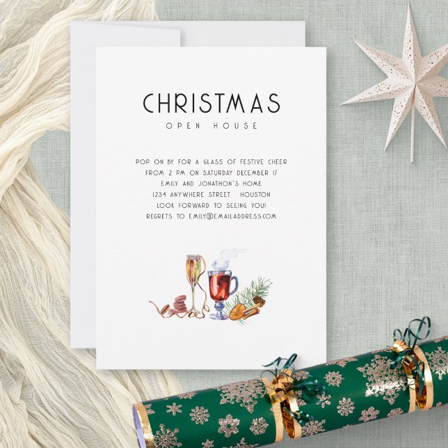Modern Christmas Open House Festive Drinks Invitation (Creator Uploaded)