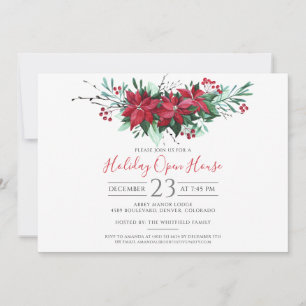 Modern Christmas Open House Floral Invitation