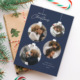 Modern Christmas Ornament 4 Photo Holiday Card