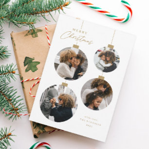 Modern Christmas Ornament 4 Photo Holiday Card