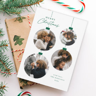 Modern Christmas Ornament 4 Photo Holiday Card
