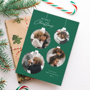 Modern Christmas Ornament 4 Photo Holiday Card