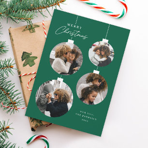 Modern Christmas Ornament 4 Photo Holiday Card