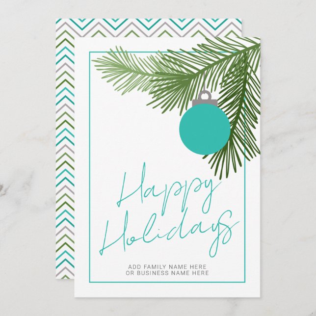 Modern Christmas Ornament - Green - Teal Non Photo Holiday Card (Front/Back)
