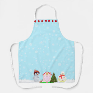 Modern Christmas Ornaments on Light Blue Apron