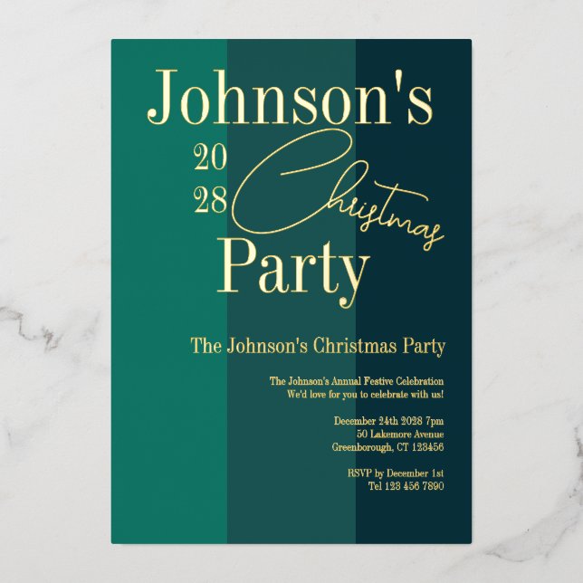 Modern Christmas Party Invitation Green Real Gold (Front)