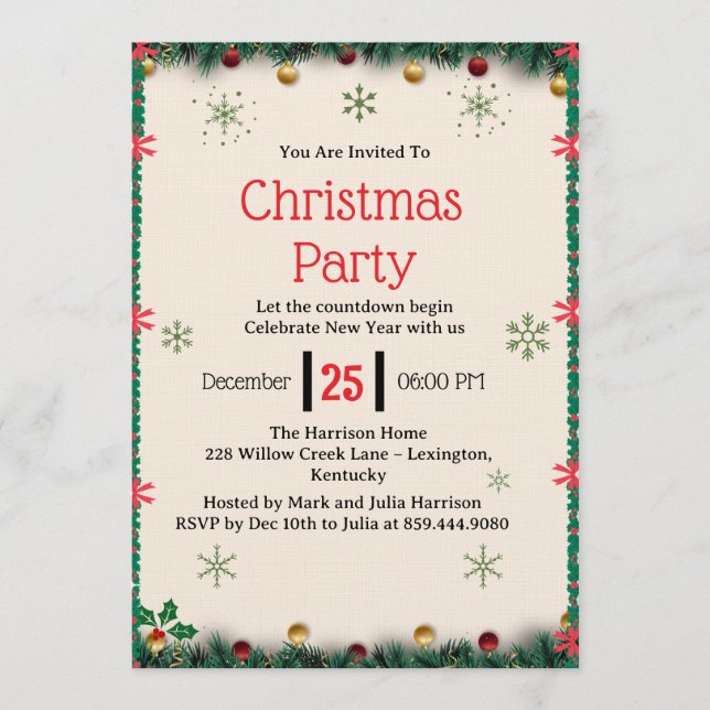 Modern Christmas Party Invitation Template (Front)