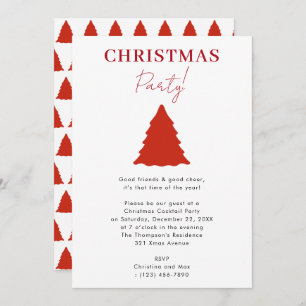 Modern Christmas Party Red Xmas Tree Invitation