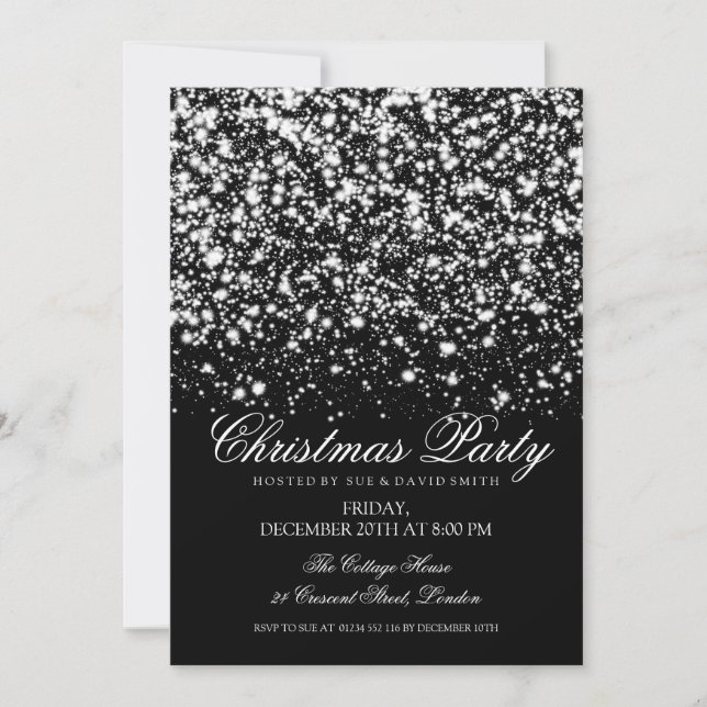 Modern Christmas Party Silver Midnight Glam Invitation (Front)