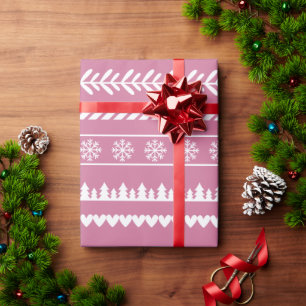 Modern Christmas Pattern Pink Wrapping Paper