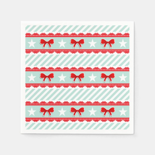 Modern Christmas Pattern With Bows And Stars Napkin (Front)